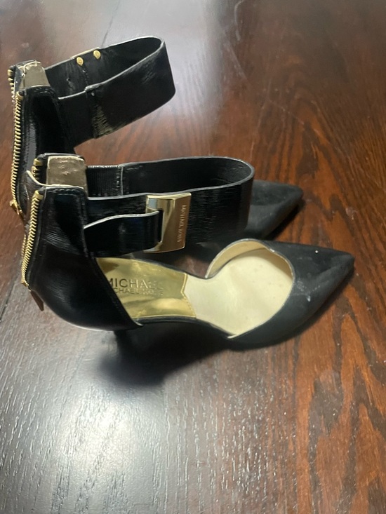 MICHAEL Michael Kors Shoes - MICHAEL Michael Kors Black Pointed Ankle-Strap Pumps with Gold Accents